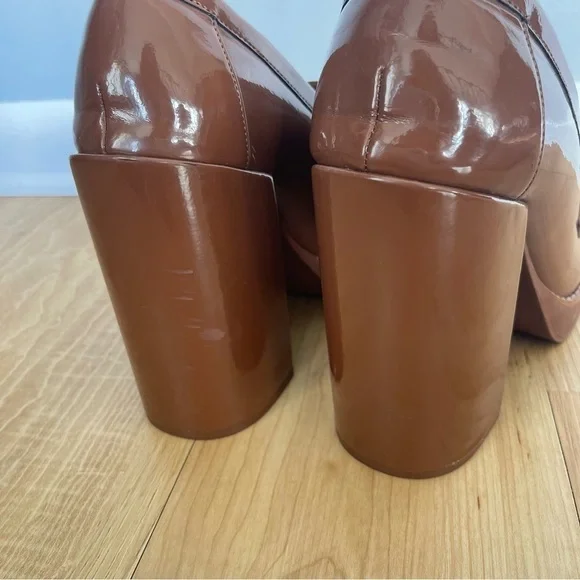 Rouge Helium Cognac Y2K Patent Chunky Heeled Loafer Size 11 - Picture 6 of 11